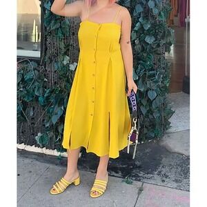 & Other Stories Stockholm Atelier Yellow Button‎ Front Midi Sundress US 8